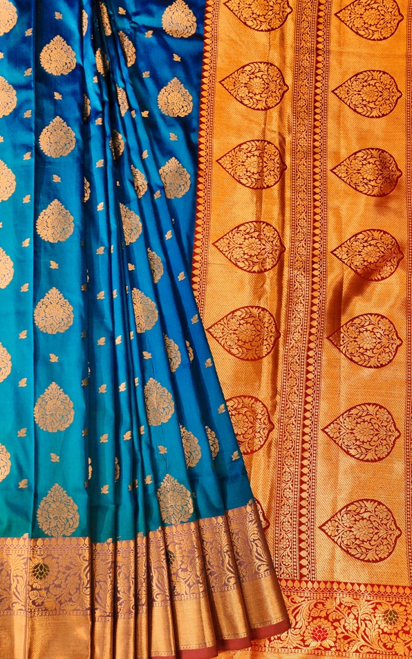 Blue Banarasi Katan Silk Saree
