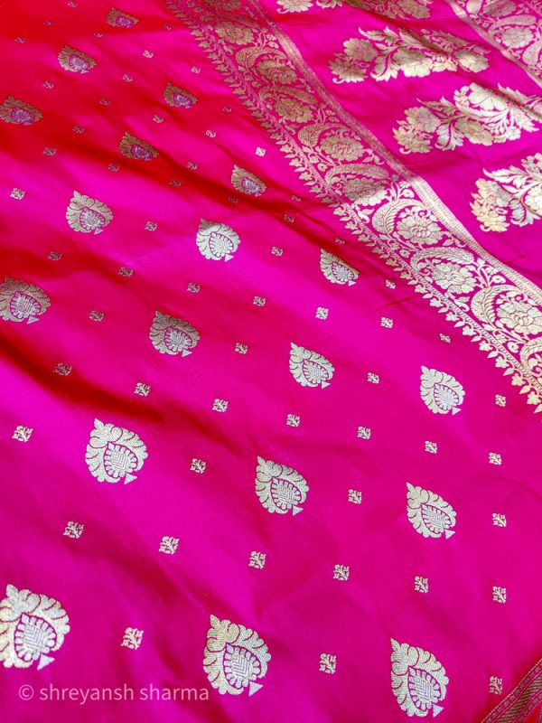 Hot Pink Shaded Pure Katan Banarasi Silk Saree